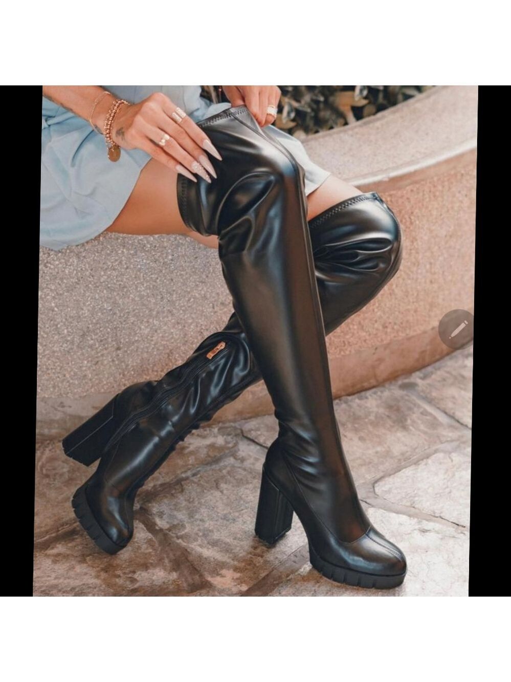 Just In Black night Out PU OVER Knee Boot